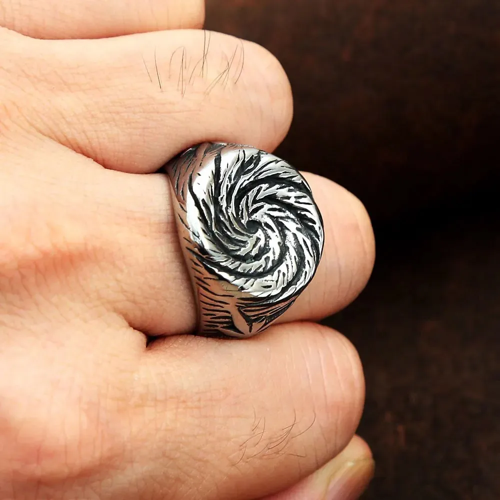 Gothic Spiral Vortex Ring Stainless Steel Vintage Punk Biker Men Vortex Pattern Ring Unisex Fashion Party Jewelry Gift
