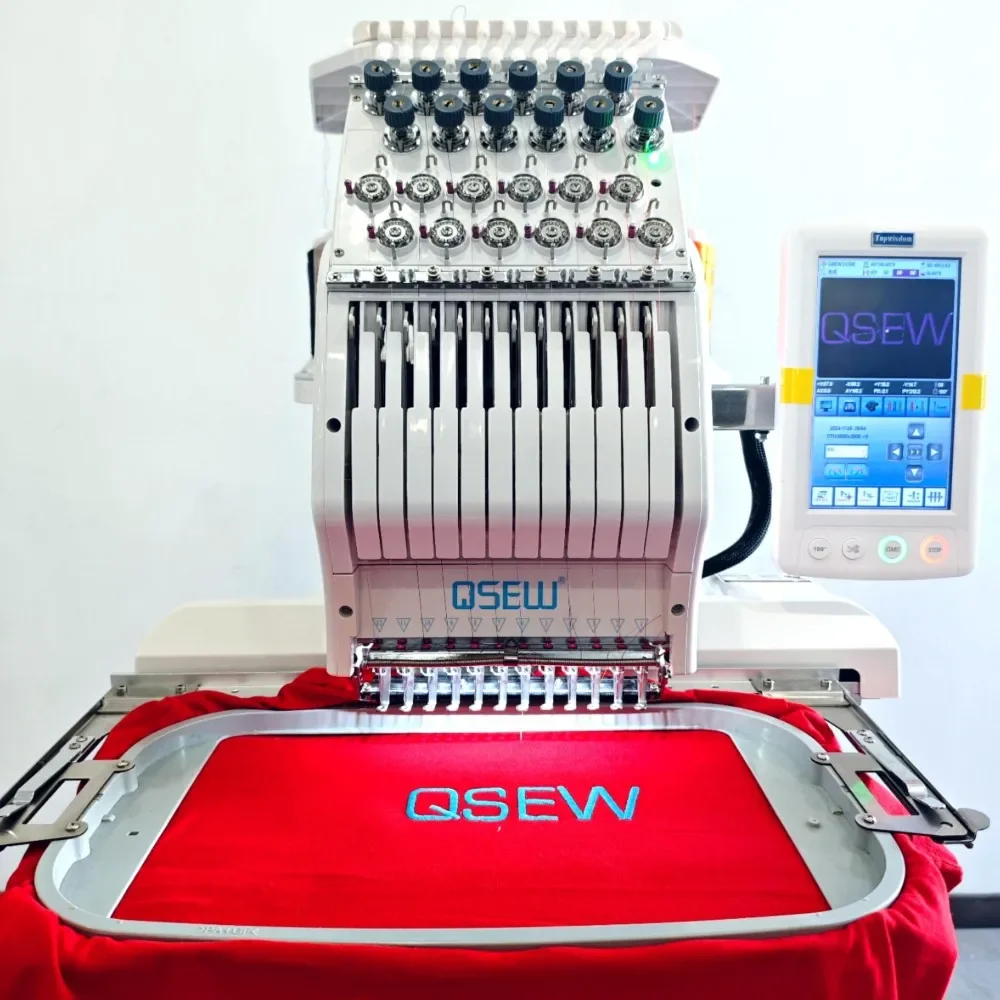 QS-1201 آلة التطريز المسطحة برأس واحد الكمبيوتر لآلة التطريز بغطاء شعار القميص