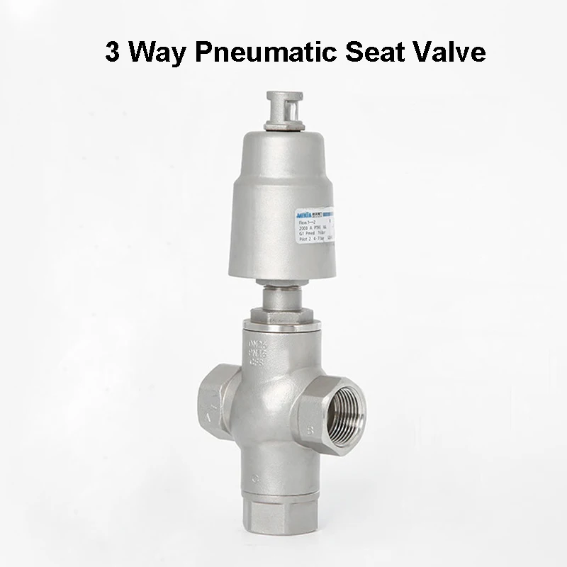 DN50 3 Way Pneumatic Angle Seat Valve Normally Closed 16bar Pneumatic Actuator Valve for Steam Gas Oil Control