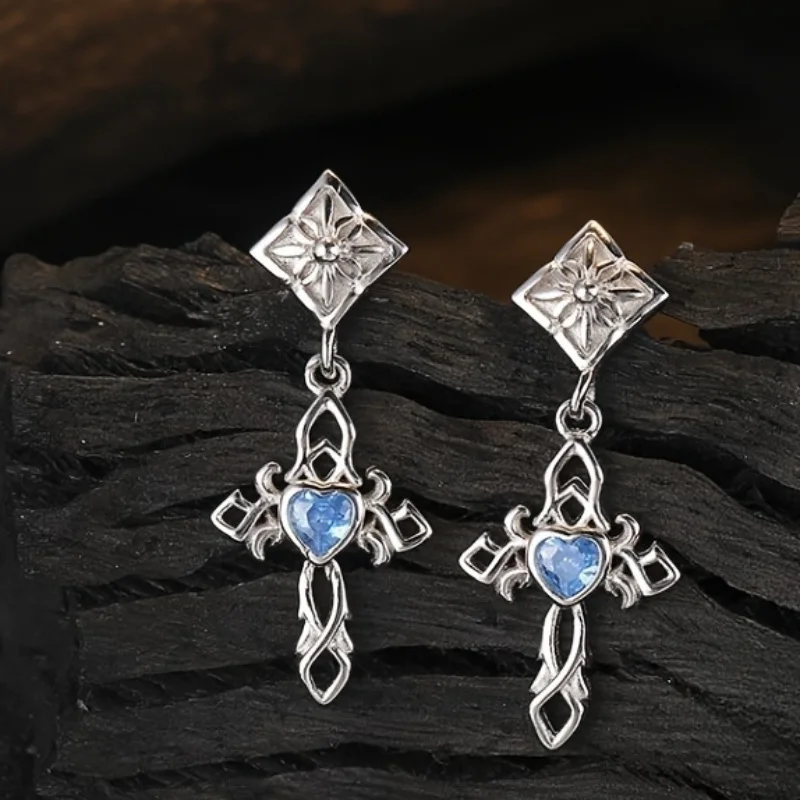 S925 sterling silver cross synthetic zircon earrings, party purchase Halloween Christmas wear decorative gifts.