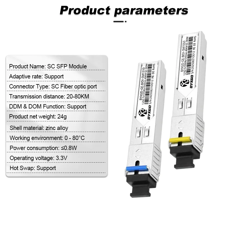 1 paire 1.25G BiDi SC SFP Module optique pour Mikrotik/Meraki/Cisco commutateur SFP émetteur-récepteur SM taux adaptatif SFP Module à fibres optiques