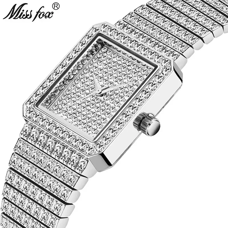 MISS FOX New Fashion Watch Korean Version Grand Square Casual Trendy Iamond-Encrusted Quartz Watches For Men and WoMen