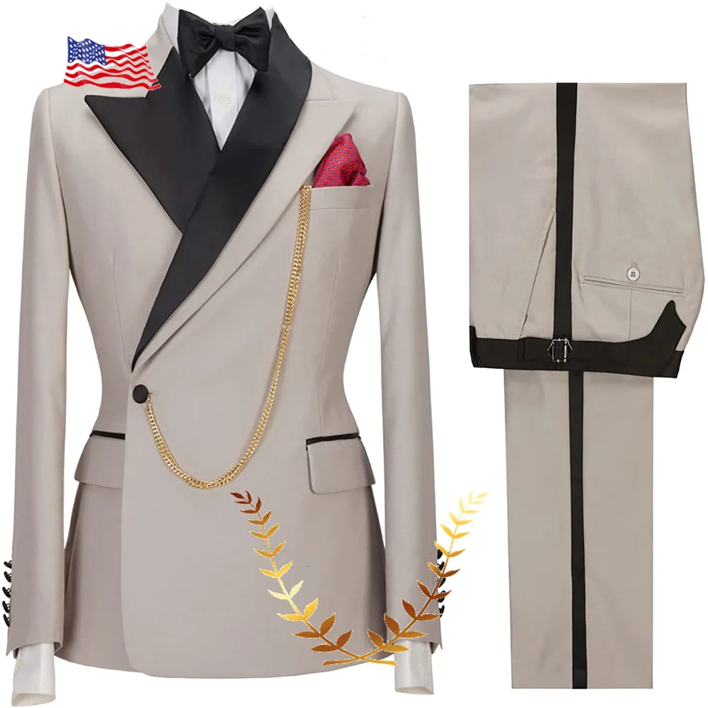 

Beige Elegant Men's Suit 2-piece Groom Wedding Tuxedo Handsome Formal Jacket Pants Male Party Customized Outfit