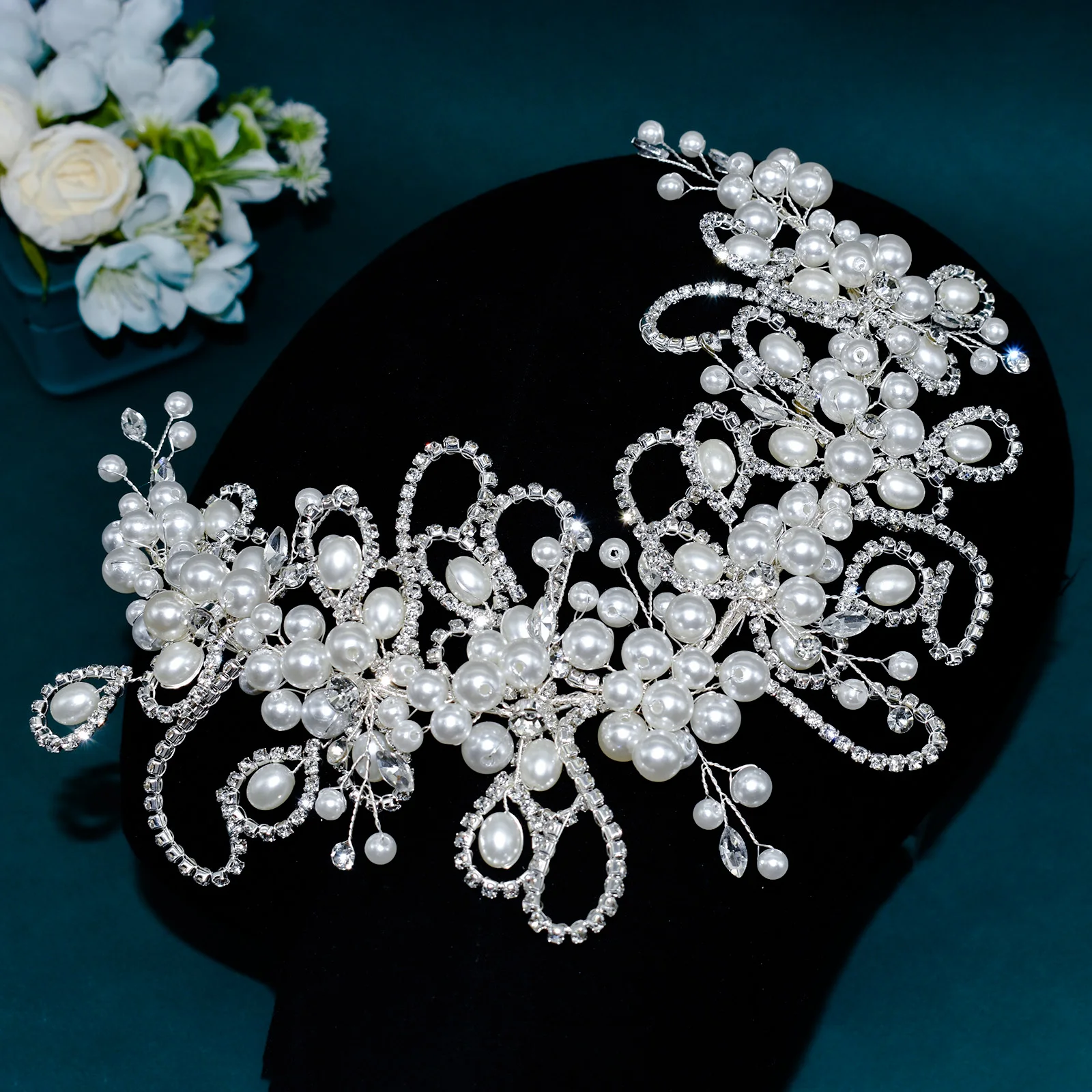 DZ326 3d Wire Rhinestone Leaf Applique Headband Jewelry Accessories For Poom's Dress Accessories Pearl Beaded Party Headpiece