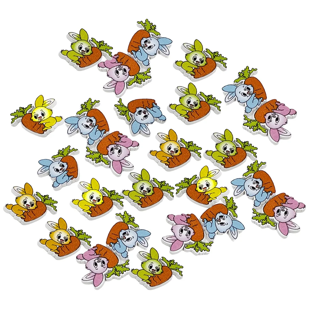 

50Pcs Rabbit Carrot Wood Buttons Easter Themed Wooden Button for Sewing Crafts DIY Clothing Decoration Bunny Modeling Button