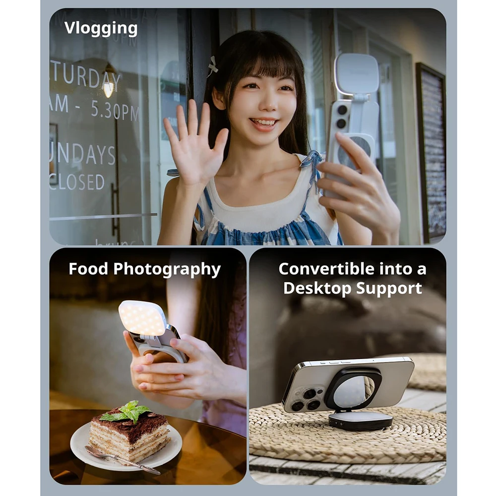 Magnetic Selfie Light for iPhone, Phone Light with a Mirror, Instant Attachment for MagSafe, for Selfies, Video Conference