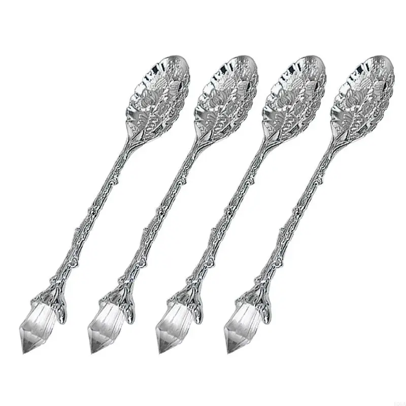 Luxurious Metal Dessert Spoon With Crystal Accent Delicate Salt Servers Tool 