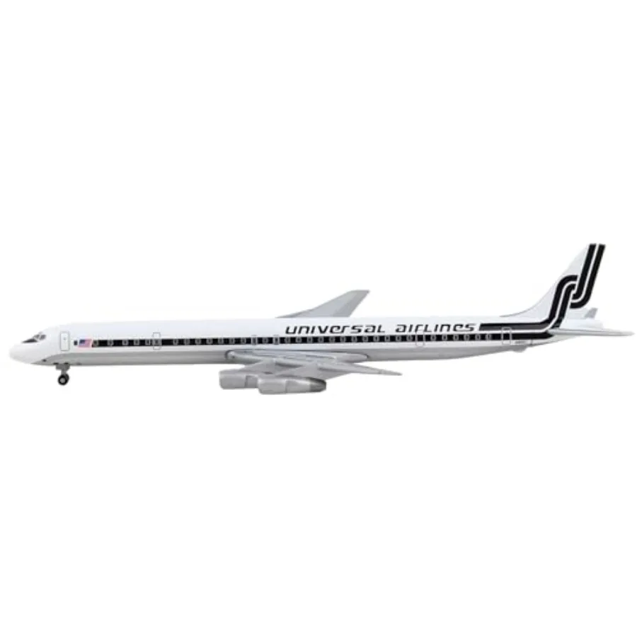 Universal Airlines DC-8-61 N803U diecast model airplane for display, metal body with gray and white livery, highly detailed coc