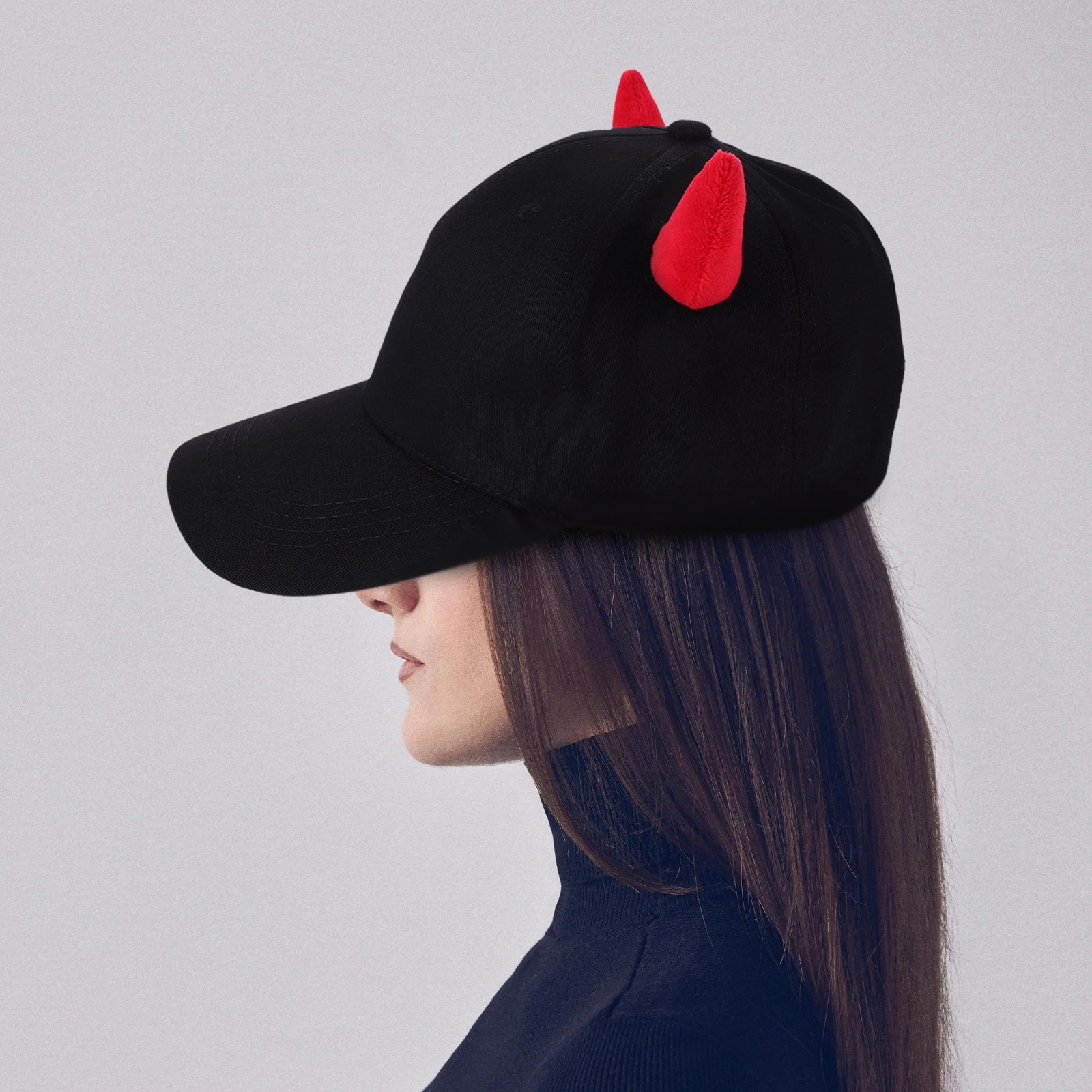 Czapka z daszkiem z rogami diabła, bawełna/poliester, ochronna czapka na zewnątrz dla mężczyzn i kobiet, stylowa, unikalna ozdoba głowy na Halloween.