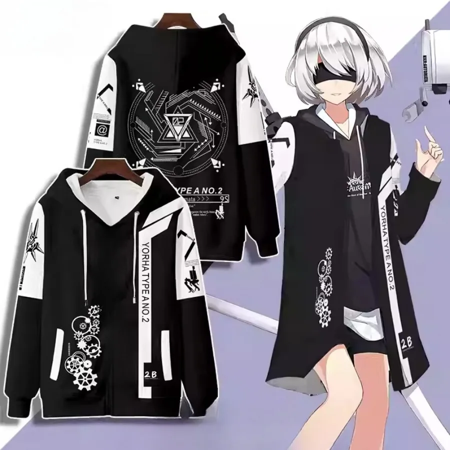Anime NieR Automata Unisex 3D Hoodie Sweatshirt 2B YoRHa No. 2 Type B 9S YoRHa No.9 Type S 2A YoRHa Type A No. 2 Cosplay Costume