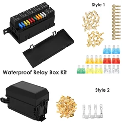 12V Fuse Relay Box Kit 52 Crimp Terminals 11 ATC/ATO Fuse and 6 Relay Waterproof Car Fuse Relay Box Block for Car Truck RV Boat