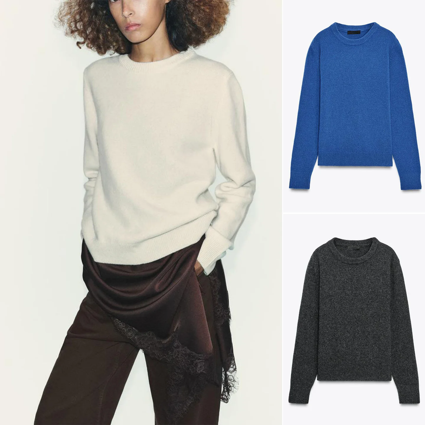 

Осень 2022, новый базовый свитер Long Sve round Ne, вязаный свитер из смеси шерсти, мягкий полиэстер, женская мода