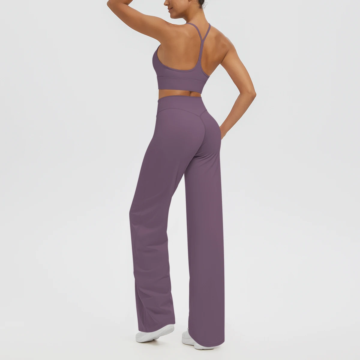 Summer Sports Yoga Set for Women Solid Color Beautiful Back Yoga Bra with Chest Pad Push Up loose Wide Leg Pants Yoga Suit