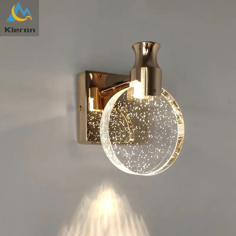 Modern Pull Rope Switch Crystal LED Wall Lamps Bedroom Living Room Bathroom Bedside Wall Lights Home Decoration Mirror Wall Lamp