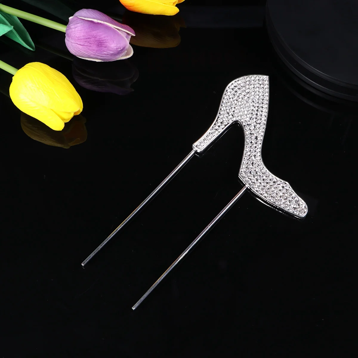 

1pc Cake Topper High Heeled Shoes Glitter Alloy Rhinestone Decor For Wedding Birthday Party Cupcake Decoration Supplies