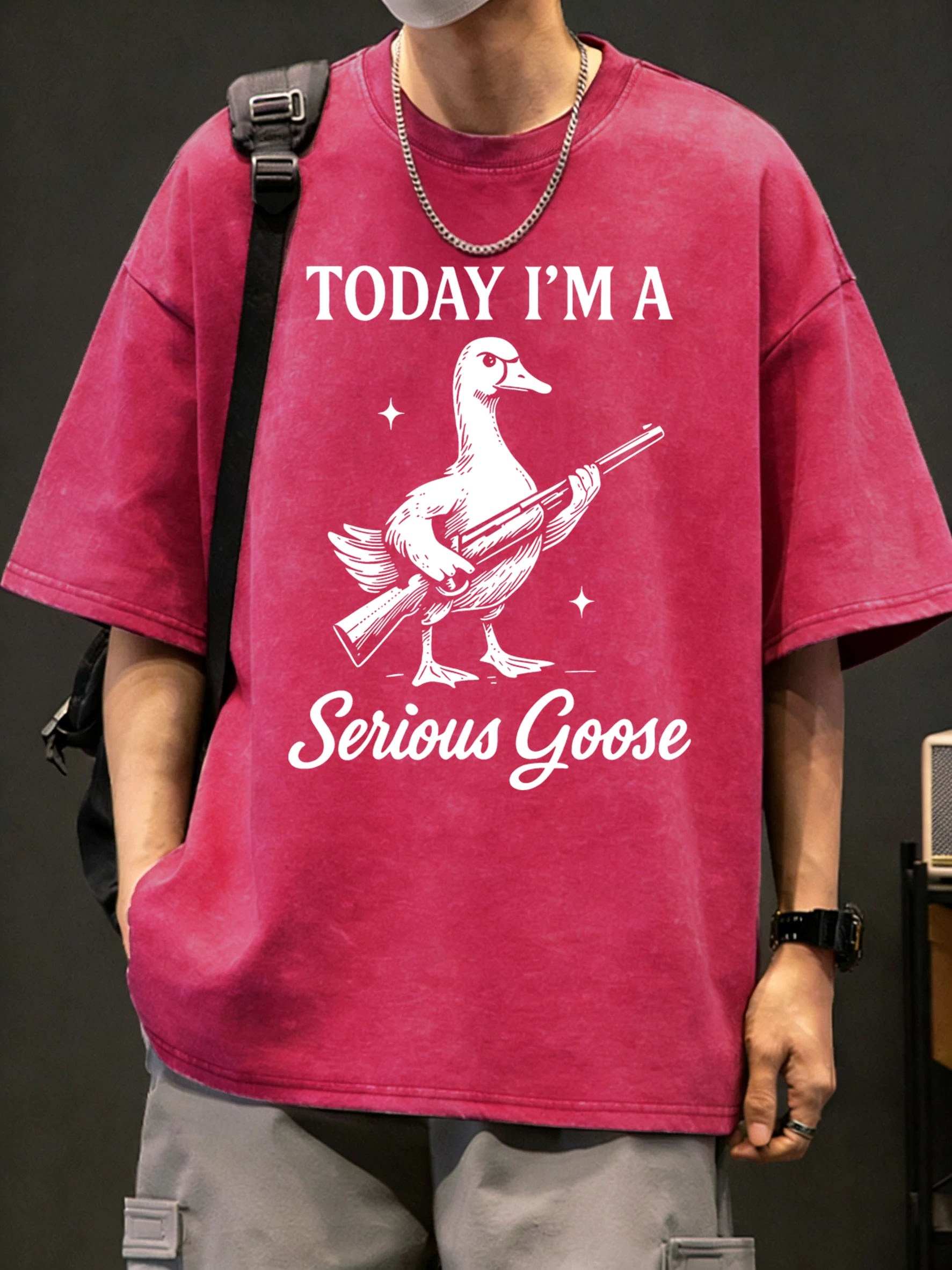 T-shirt imprimé « Today I Am A Serious Goose » pour hommes, décontracté, à manches courtes, en coton respirant, tendance et polyvalent pour l'été