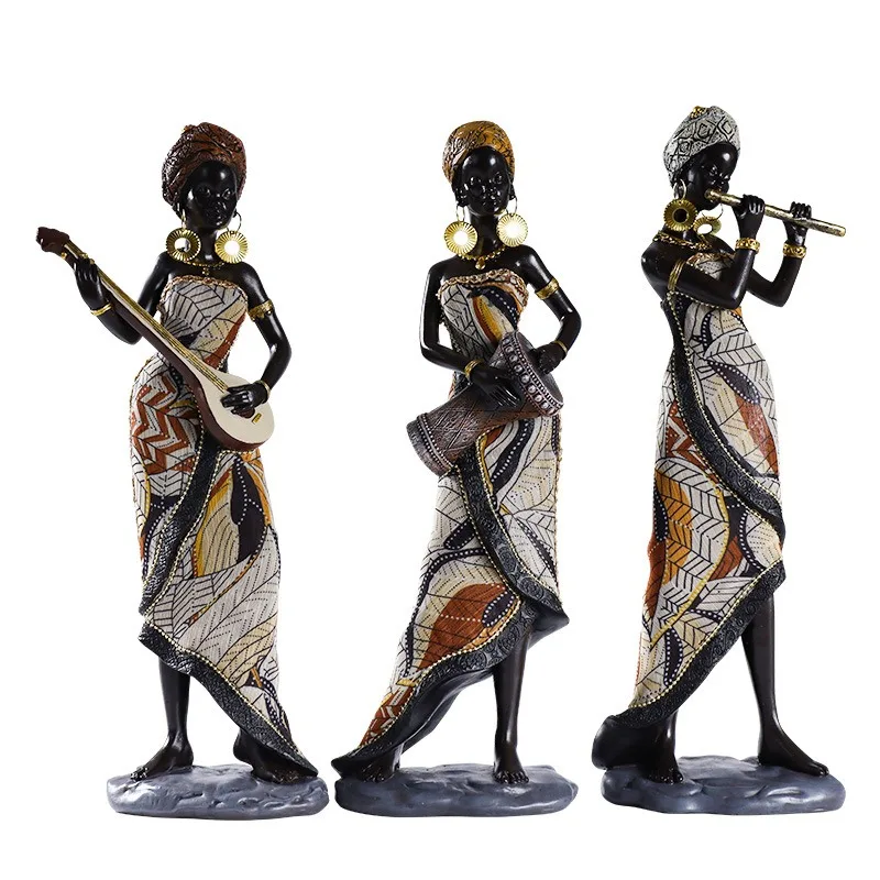 Exotic African Tribal Drummer Figurine Ethnic Decor for Living Room Entryway Window Display