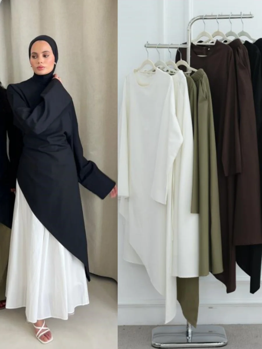 Muslim Middle East Arabic Dubai Abayas For Women Top With Skirt Two-Piece Set Modest Ramadan Kaftan Robe Femme Islamic Clothing