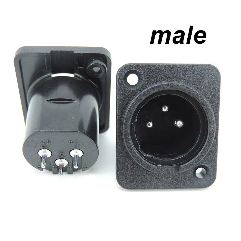 3Pin XLR power connector male female Straight socket Panel Mounted Chassis Square Shape MIC microphone audio cable connecting E