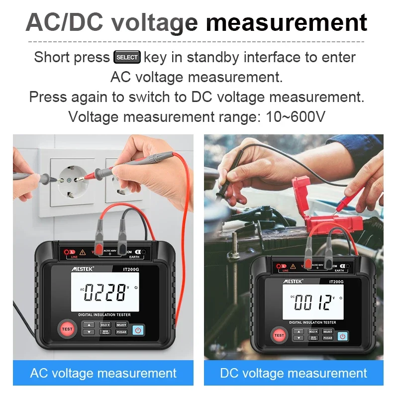 IT200G Auto Range Digital AC DC Voltage Measure Insulation Resistance Testers Meter Megohmmeter Voltmeter