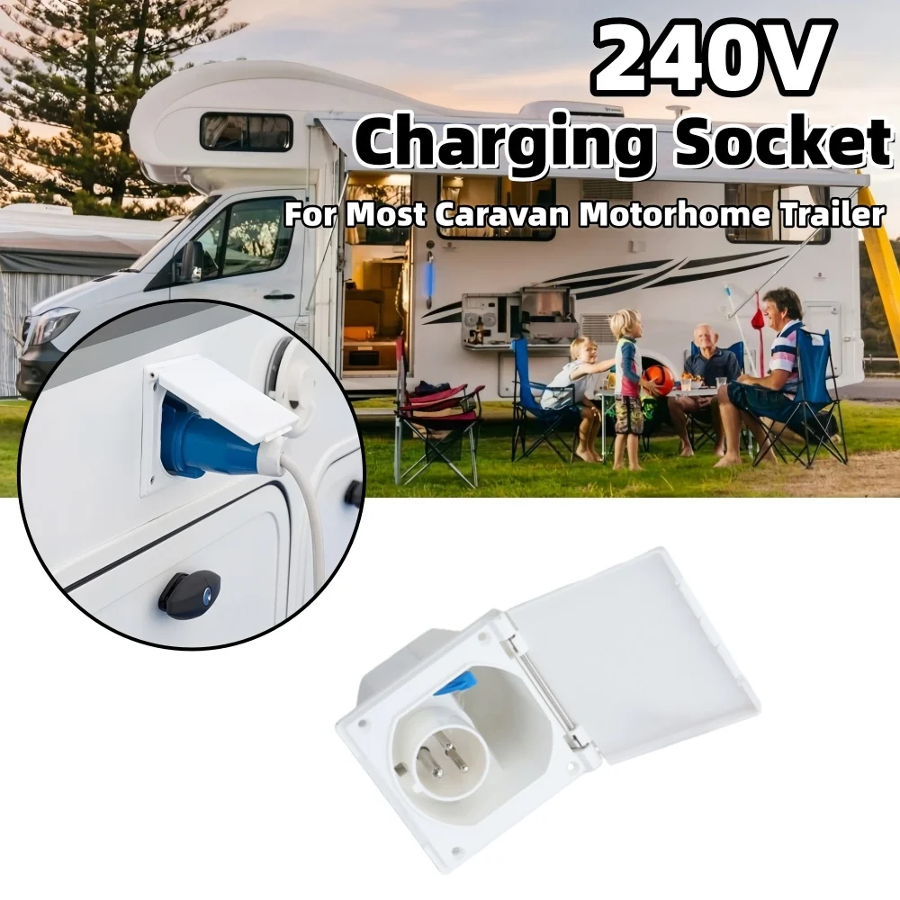 RV Charging Socket Replacement Waterproof Three-Pin 240V RV Power Cord Socket Accessories For Most Caravan Motorhome Trailer