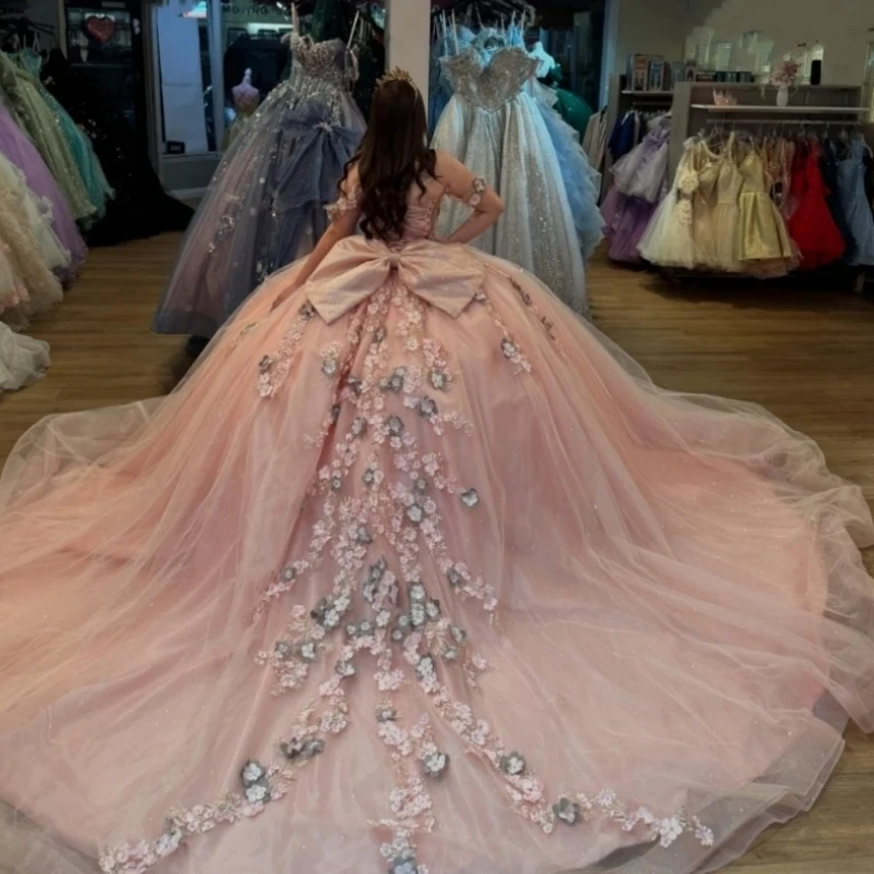 

A1702 Золушка принцесса девушка Quinceanera платья цветок аппликация с бантом пышный тюль женский выпускной вечер для особых случаев по индивидуальному заказу
