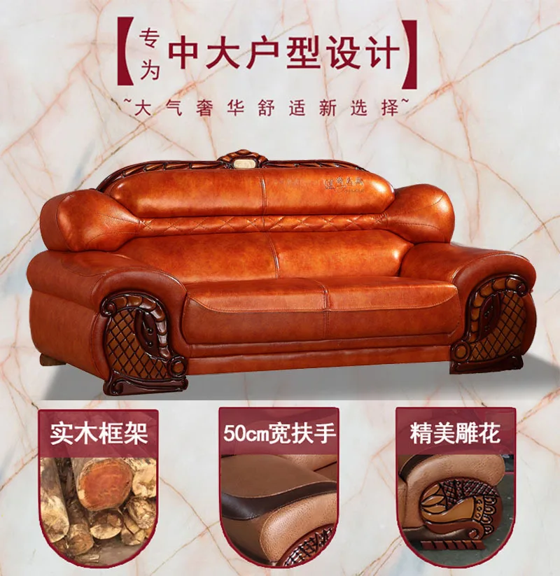 European sofa villa luxury furniture Nordic mahogany three-person living room home light luxury minimalist