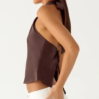 Camisetas sin mangas básicas con cuello halter de verano para mujer, chaleco recortado sin mangas con espalda descubierta para fiesta