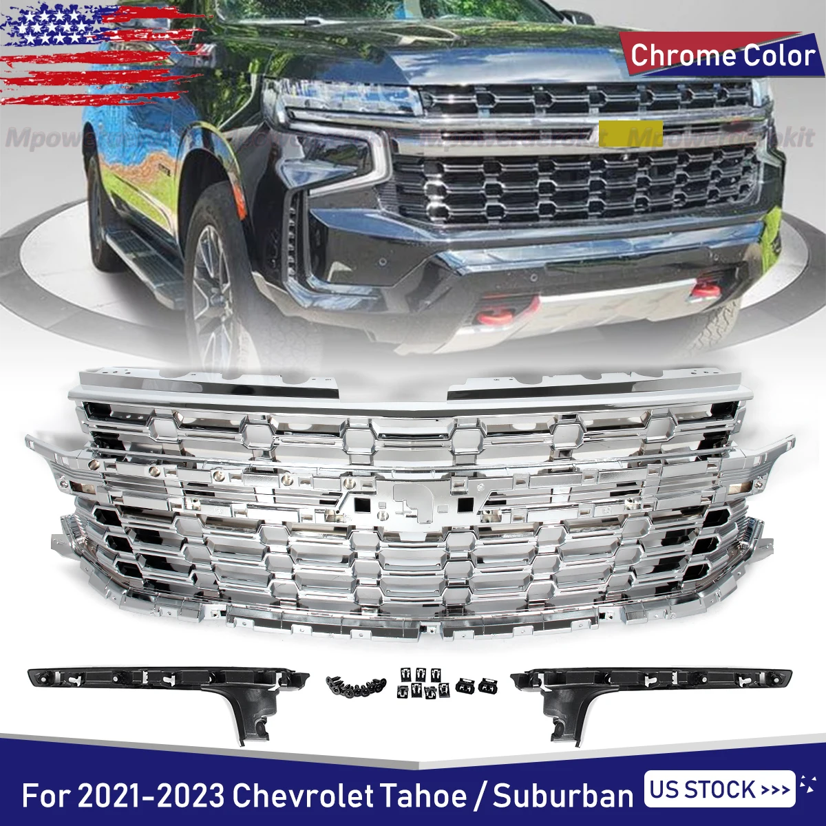 

Chrome Front Hood Grille Modified Grill Accessories For Chevrolet Tahoe/Suburban 202-2024 Z71 Front Bumper Grille Upper Grills