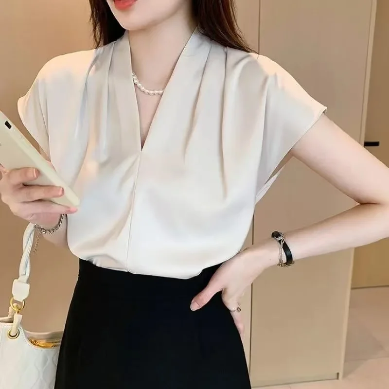 

2025 New Cool Chiffon Blouse For Women Summer Short-sleeved Pullover Korean Fashion Office Lady Tops Elegant Female Shirts