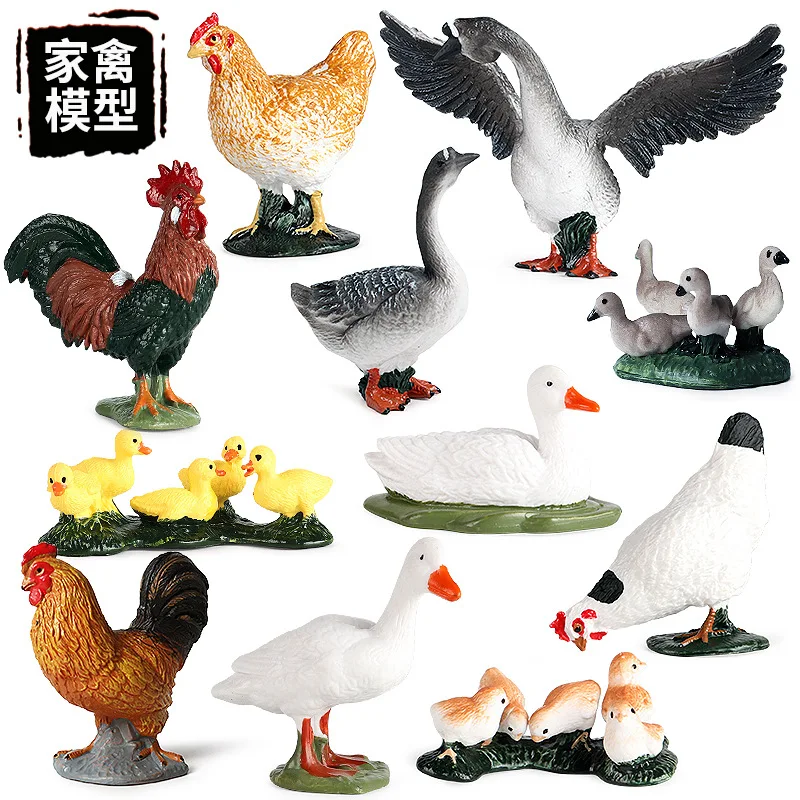 Solid Simulation Animal Model Toys Poultry Chickens Ducks And Geese Scene Ornaments Set