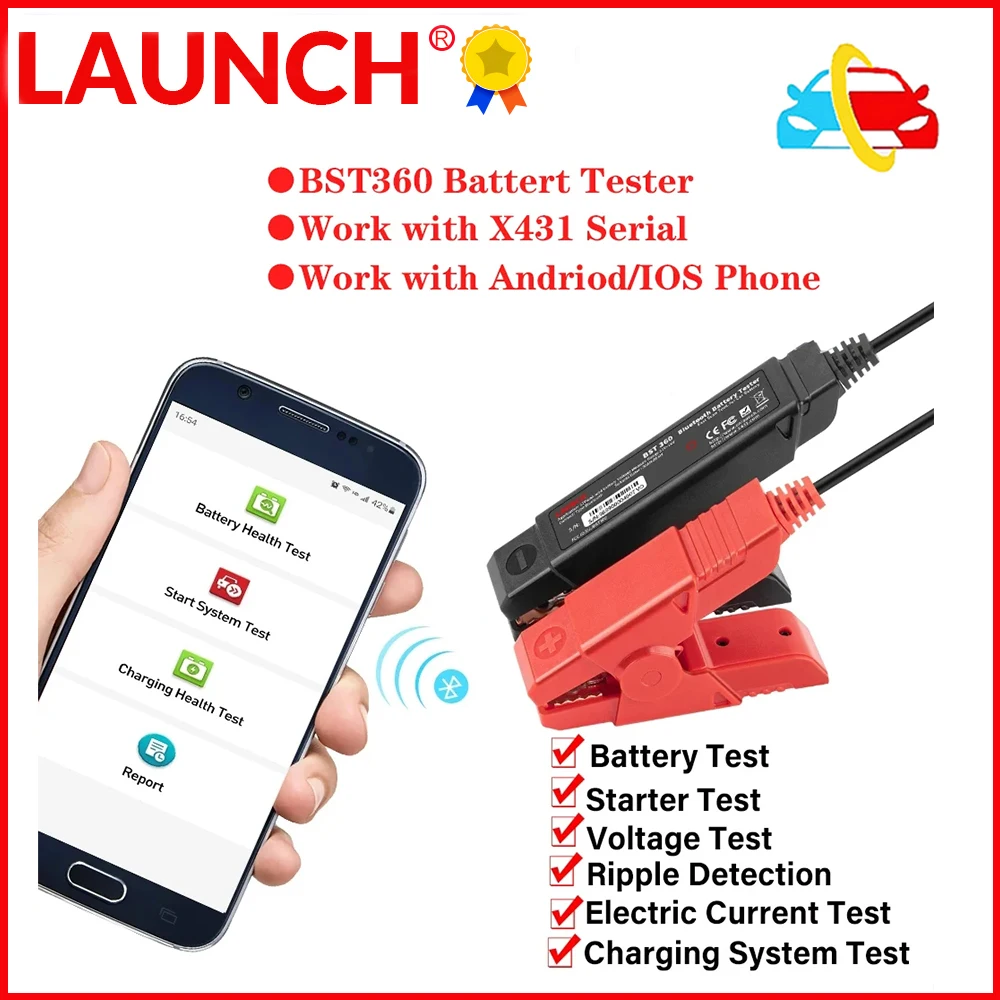 Hot LAUNCH X431 BST360 6V 12V Car Battery Tester,Bluetooth connection,Charging Cranking System Analyzer for Android/iPhone/X431