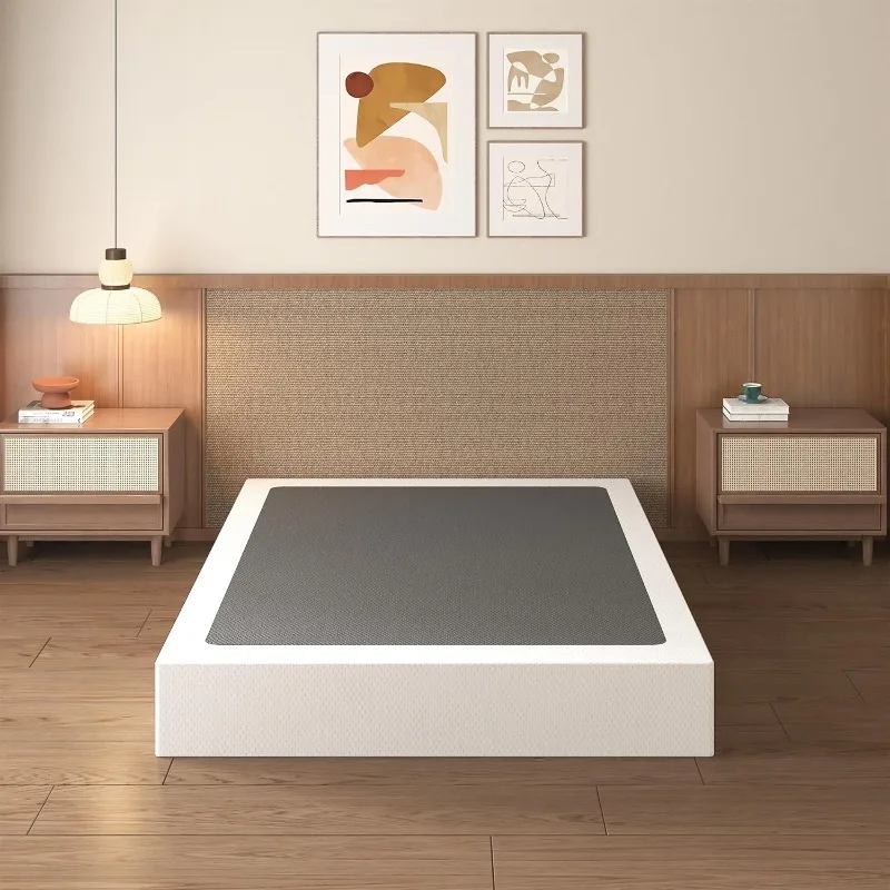 Queen Box Spring High Profile، صندوق معدني عالي التحمل لقاعدة سرير كوين مع غطاء قماش، كريم أساس للمرتبة، رقم
