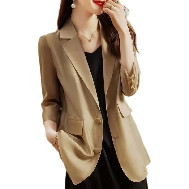 Women Blazer Fashion Spring Summer Three-Quarter Sleeve Thin Suits Jacket 2024 New Ladies Casual Work Blazers Coat Female Tops