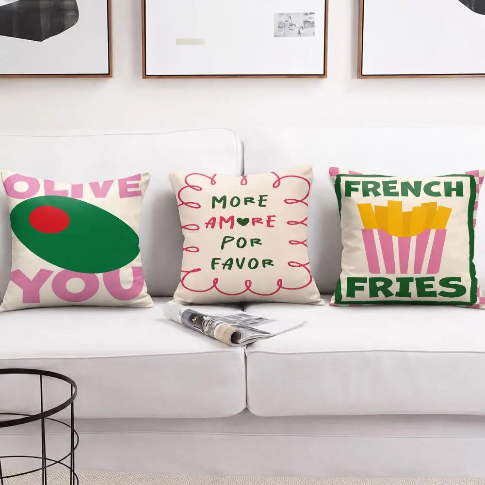 Fun Food Quote Prints Cushion Cover Plush Fabric Soft Double-Sided Printed Sofa Warm Winter Home Gift Pillow Cover