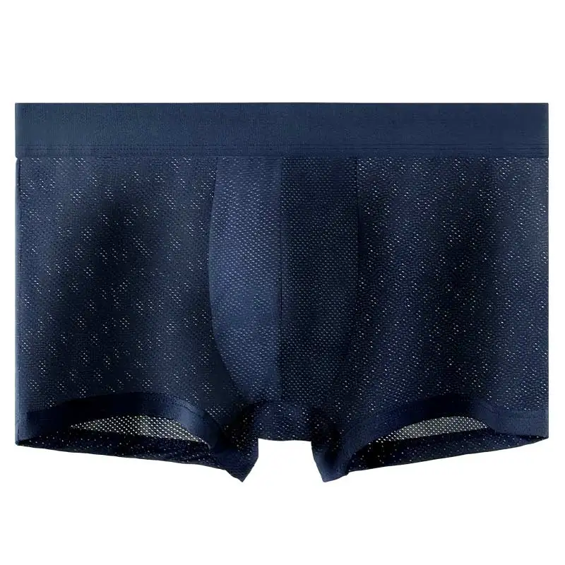 Men's ice silk antibacterial underpants, breathable mesh waistband, summer thin, sexy and comfortable four-corner short underpan