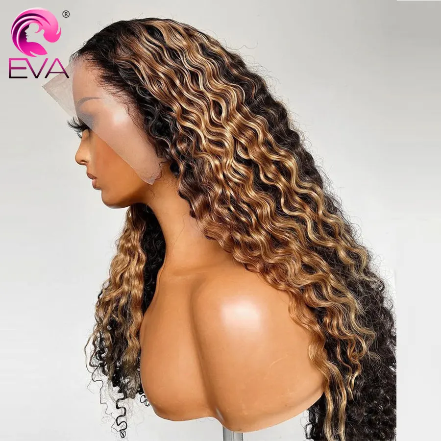 

Eva Hair 13x6 Lace Front Human Hair Wig Colored 360 Full Lace Wigs Higlights Wig 360 Lace Frontal Wig Pre Plucked Curly Wigs