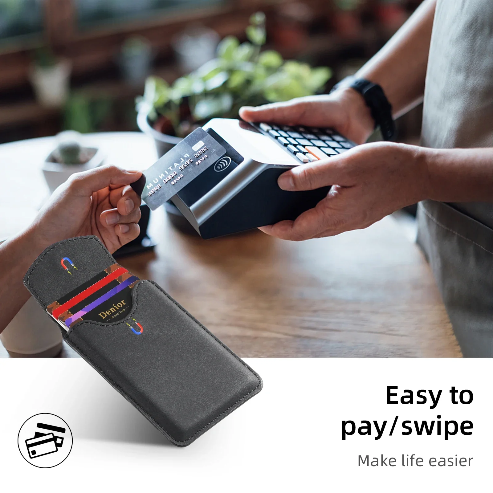 الأعمال الفاخرة Sle الجلود الاصطناعية بطاقة الائتمان مغناطيسية قوية (فتحة للبطاقات) ملحق الهاتف آيفون 17 حافظة للبطاقات المحفظة