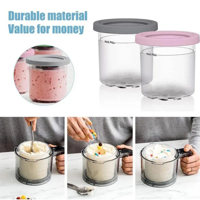 Leak-proof Ice Cream Containers 4 Pack Compatible With NC299AMZ & NC300s Series For Ninja Creamis Ice Cream Makers Reusable