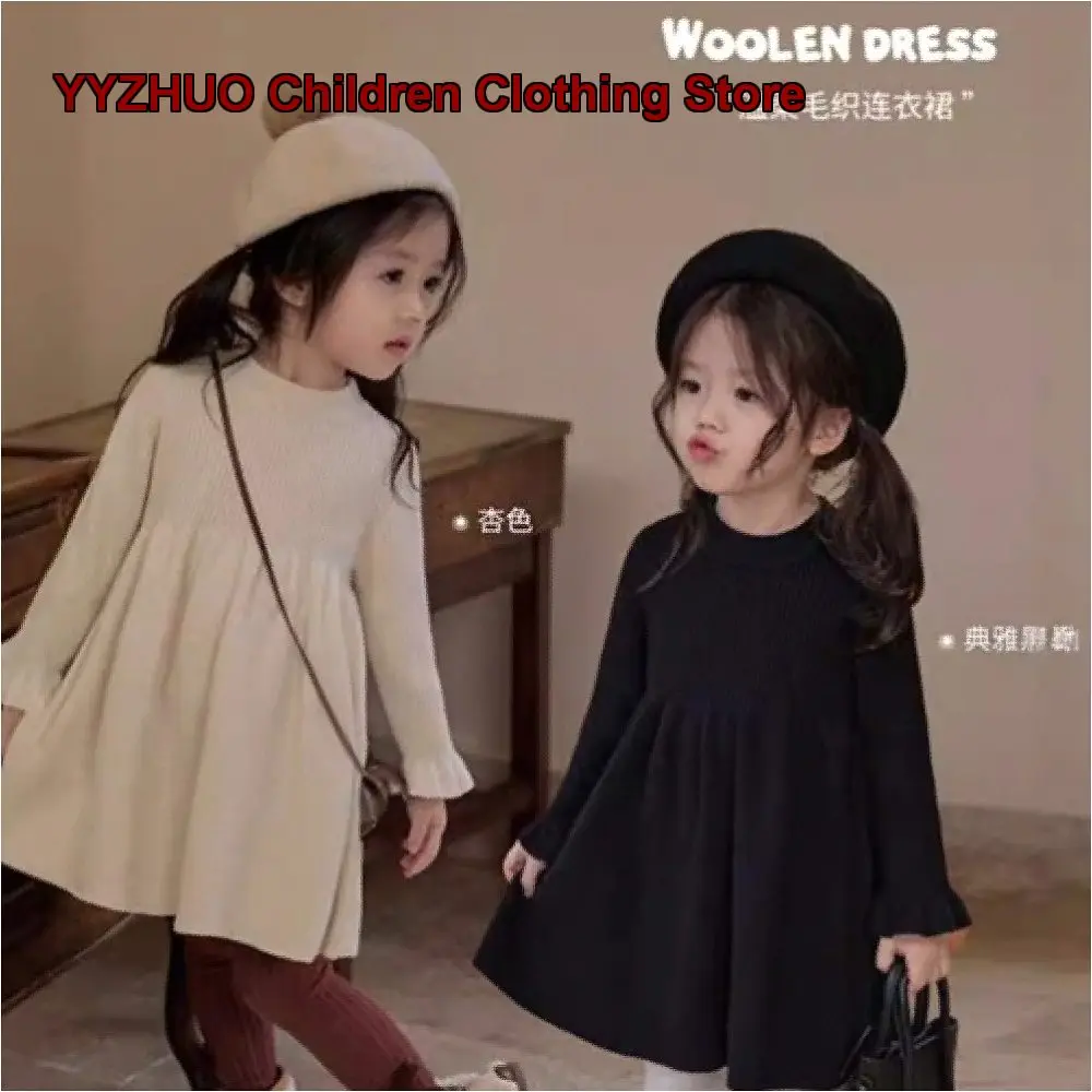 Girls Knit Dress 2026 Autumn Winter Fashionable Bell Sleeve Trendy Skirt for Infants