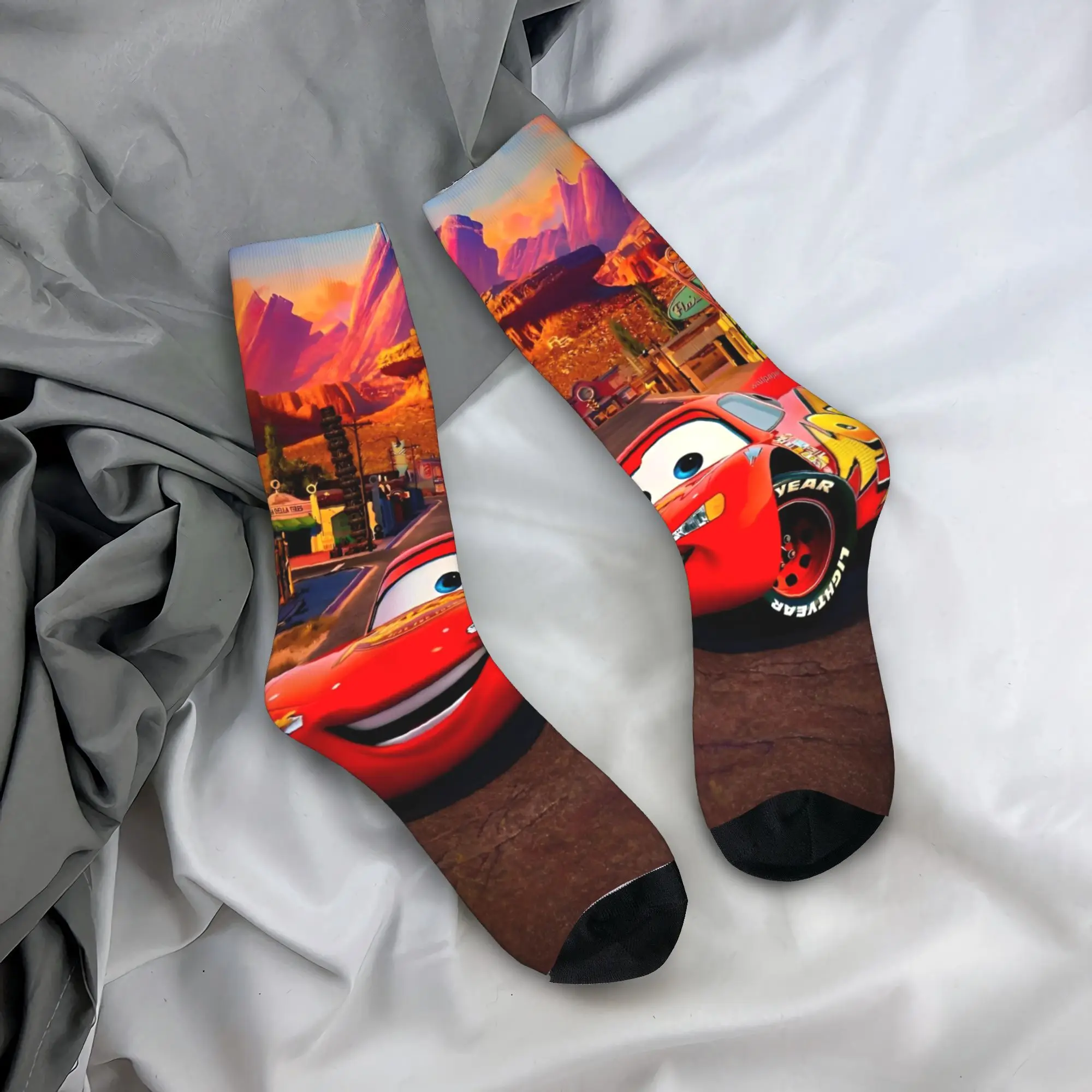 

Pixar Lightning McQueen Cars Cartoon Socks Autumn Stocking Harajuku Adults Men Breathable Socks Custom Cycling Anti Sweat Socks