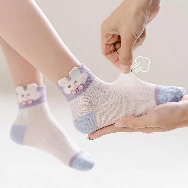5Pairs Summer Kids Girl Crystal Socks Thin Mesh Breathable Mid Tube Sock Soft Comfortable Baby Footwear Cute Children Sokken Sox