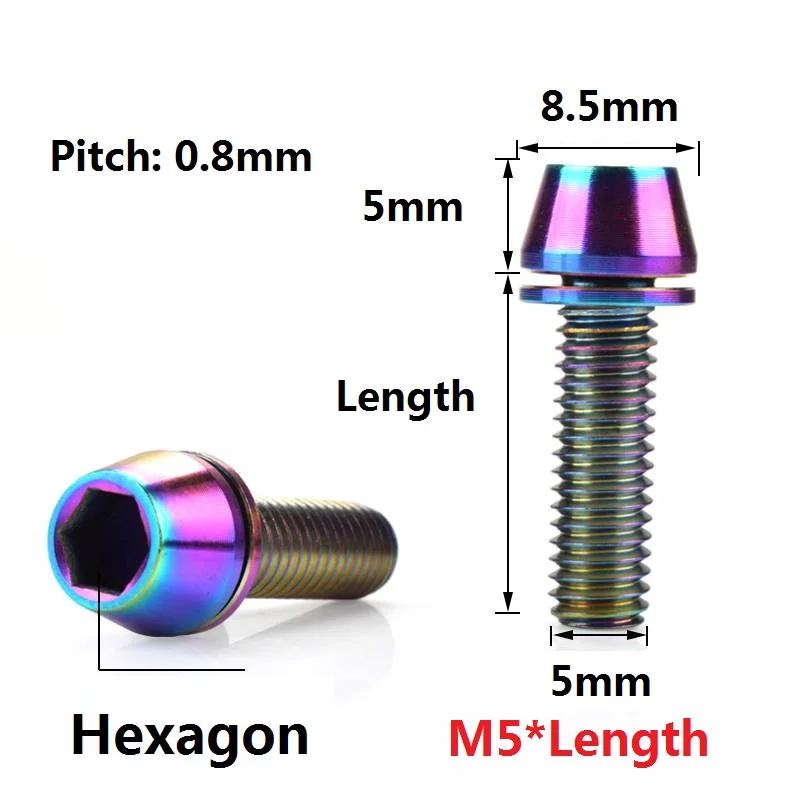 Colorful titanium alloy screw M5x9-60mm thread pressing cone head screw Racing bicycle mountain bike handle stand pipe tap