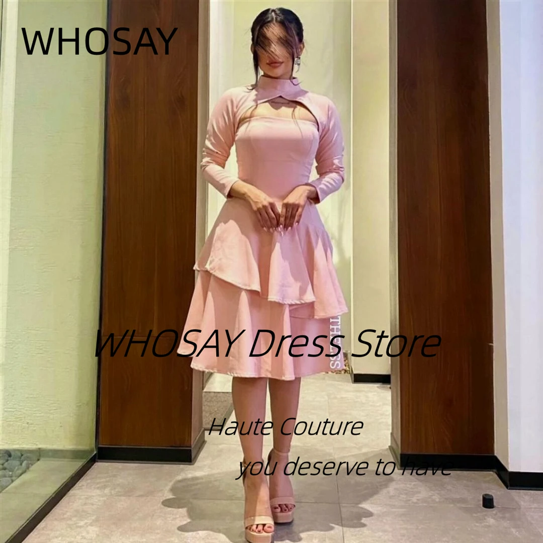 

WHOSAY Short A Line Prom Dresses High Collar Long Sleeves Homecoming Dress Girls Wear Birthday Wedding Party Holiday Gowns