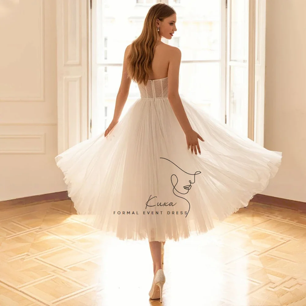 KUXA Customized Short Wedding Dress A Line Sweetheart Sleeveless Tea-Length Princess Gown Backless Simple Bridal Gowns 2026