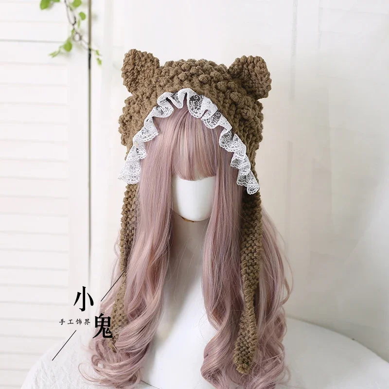 Cute Girls Hats elegant Little lovely Earmuff Kawaii Lolita Headwear Beanies Hat Handmade Women Hat