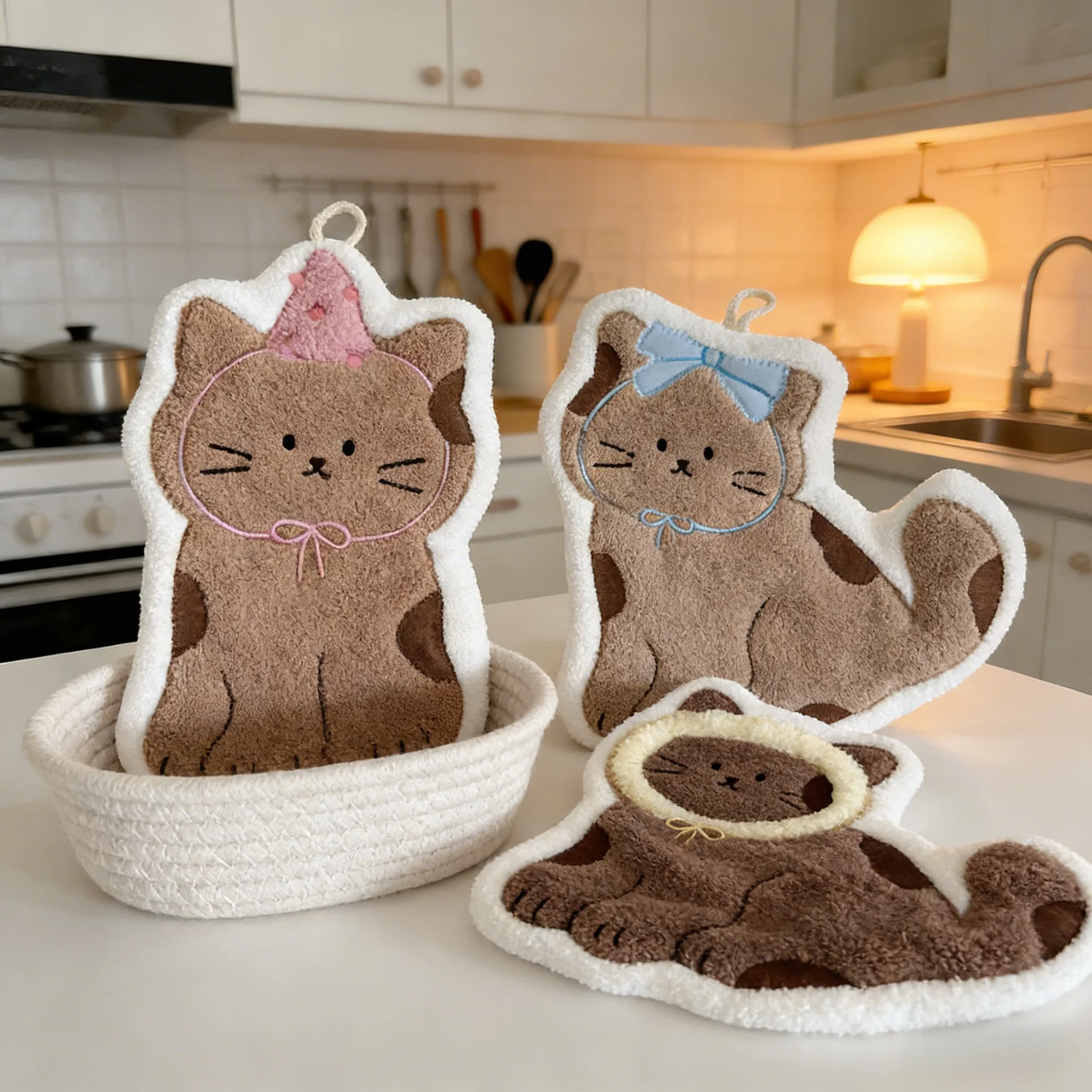 Weiches und Niedliches Katzen-Handtuch, Schnell Trocknend, Hängendes Süßes Cartoon-Handtuch, Haushalt Küche und Bad Handtuch – Detail 3
