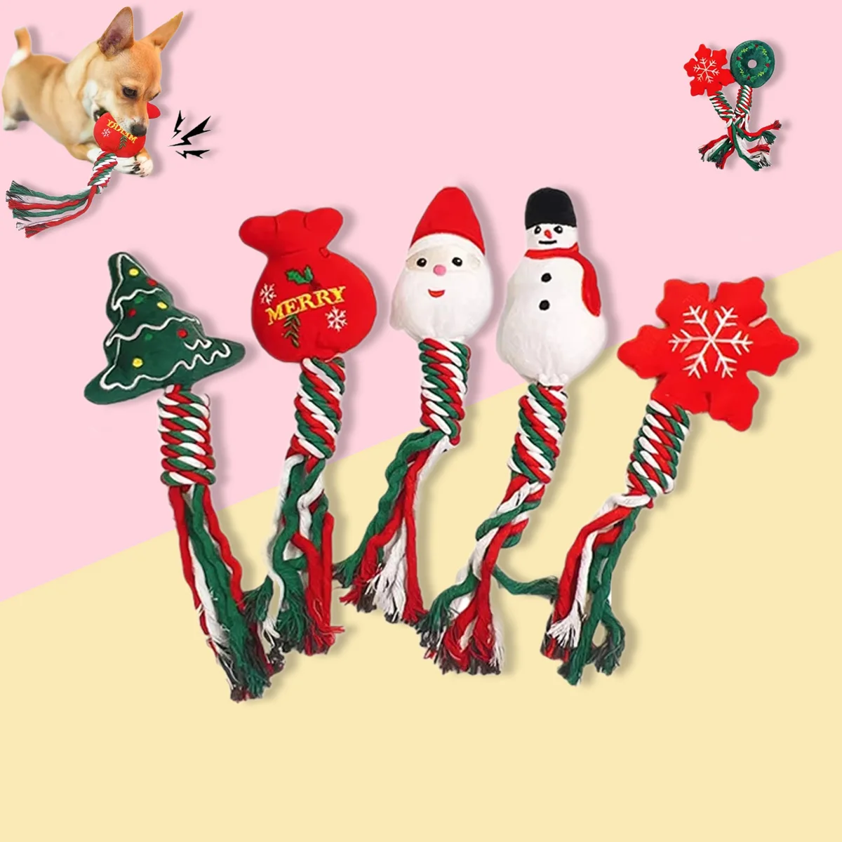 عيد الميلاد التفاعلية صار الكلب ألعاب من نسيج مخملي مع عقدة الحبال لتخفيف الملل الكلب مضغ ألعاب من نسيج مخملي لتنظيف الأسنان للكلاب