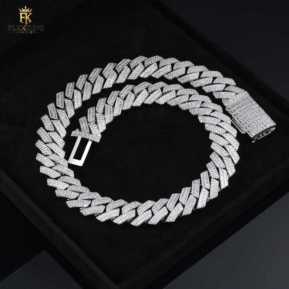 FLEXKING 20mm Iced Out Cubic Zirconia Cuban Chain Necklace Men Hip Hop Jewelry Cuban Link Bracelet Wholesale