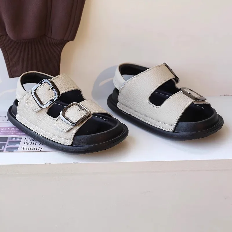 

Kids Casual Sandals Soild Color Korean Style Boys Girls Beach Shoes Toes Capped 2026 Summer New Children Fashion Shoes Non-slip